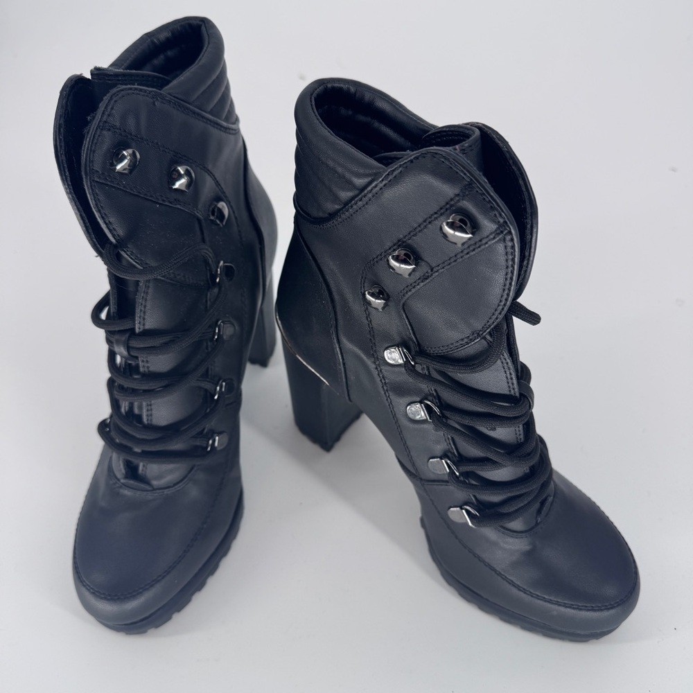 DKNY Black Lace-Up Platform Block Heel Boots